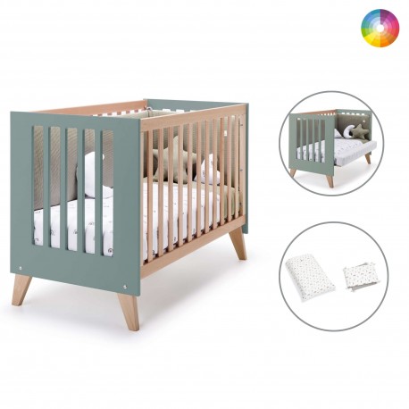 Berço Convertível Alondra Nexor Eucalyptus 3 em 1 com Kit Co-Sleeping e Têxteis