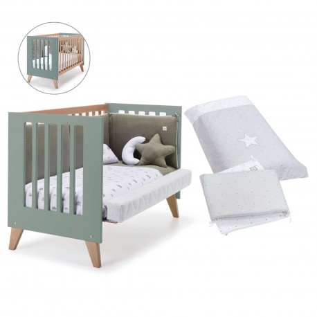 Berço Convertível Alondra Nexor Eucalyptus 3 em 1 com Kit Co-Sleeping e Têxteis