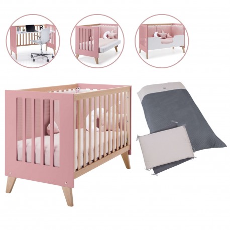 Berço Convertível Alondra Nexor Quartz 4 em 1 com Barra Infantil, Kit Co-Sleeping e Têxteis