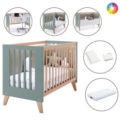 Berço Convertível Alondra Nexor Eucalyptus 4 em 1 com Colchão, Barra Infantil, Kit Co-Sleeping e Têxteis