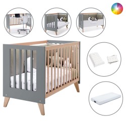 Berço Convertível Alondra Nexor Anthracite 4 em 1 com Colchão, Barra Infantil, Kit Co-Sleeping e Têxteis