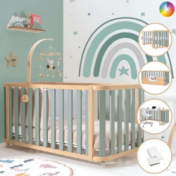 Berço Convertível Alondra Crea Plus Due Eucalyptus 4 em 1 Com Kit Co-Sleeping e Têxteis