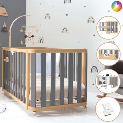 Berço Convertível Alondra Crea Plus Due Anthracite 4 em 1 Com Kit Co-Sleeping e Têxteis